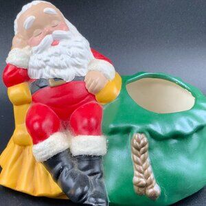 Hand Painted Ceramic Sleeping Santa Sitting in Chair Planter Alberta's Mold